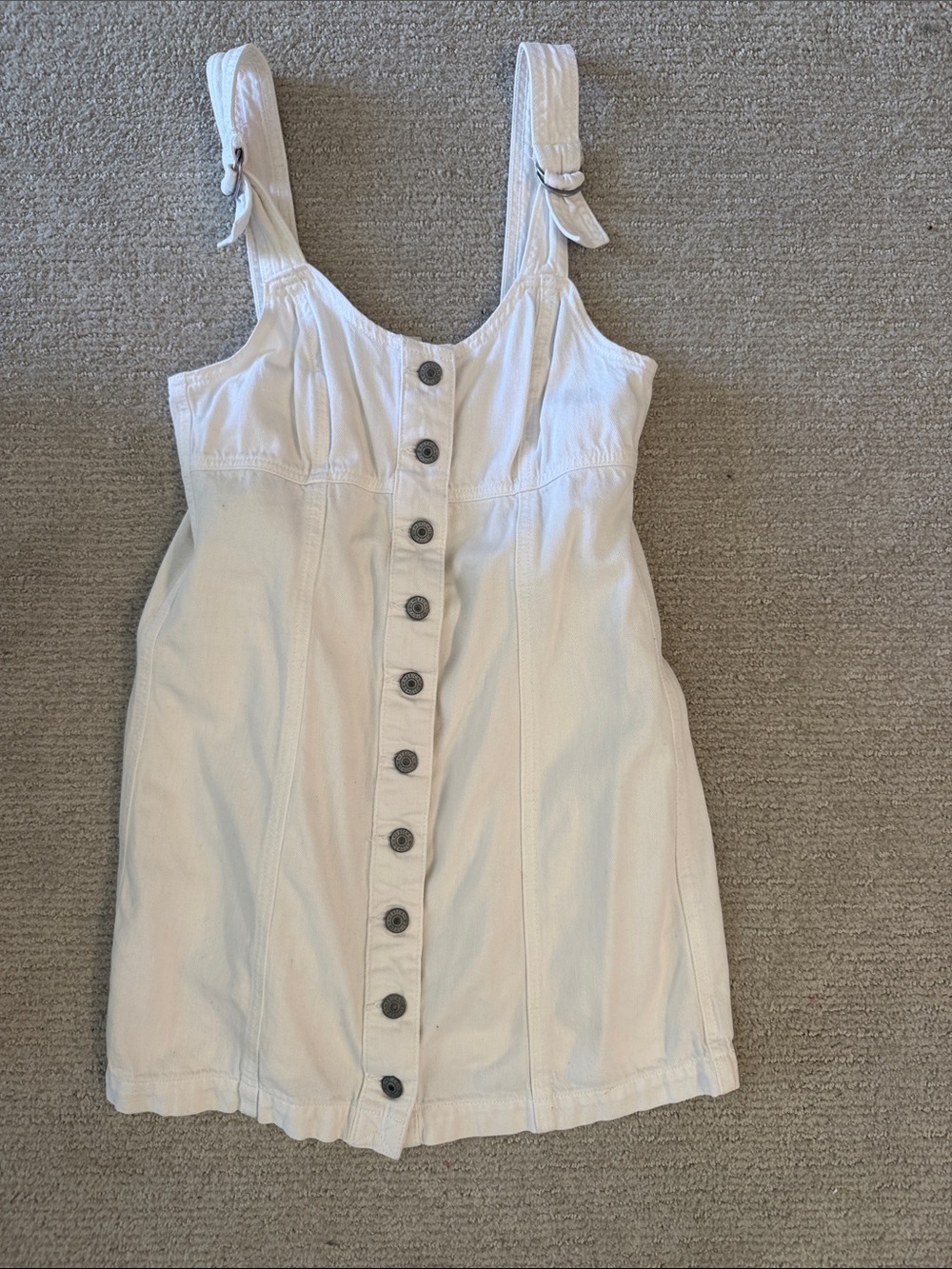 American Eagle Outfitters Cream Button-Front Sundress with Adjustable Straps